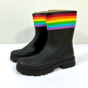 Chooka Storm Pride Waterproof Rain Boots Black 7 NEW Rainbow Striped Cushioned